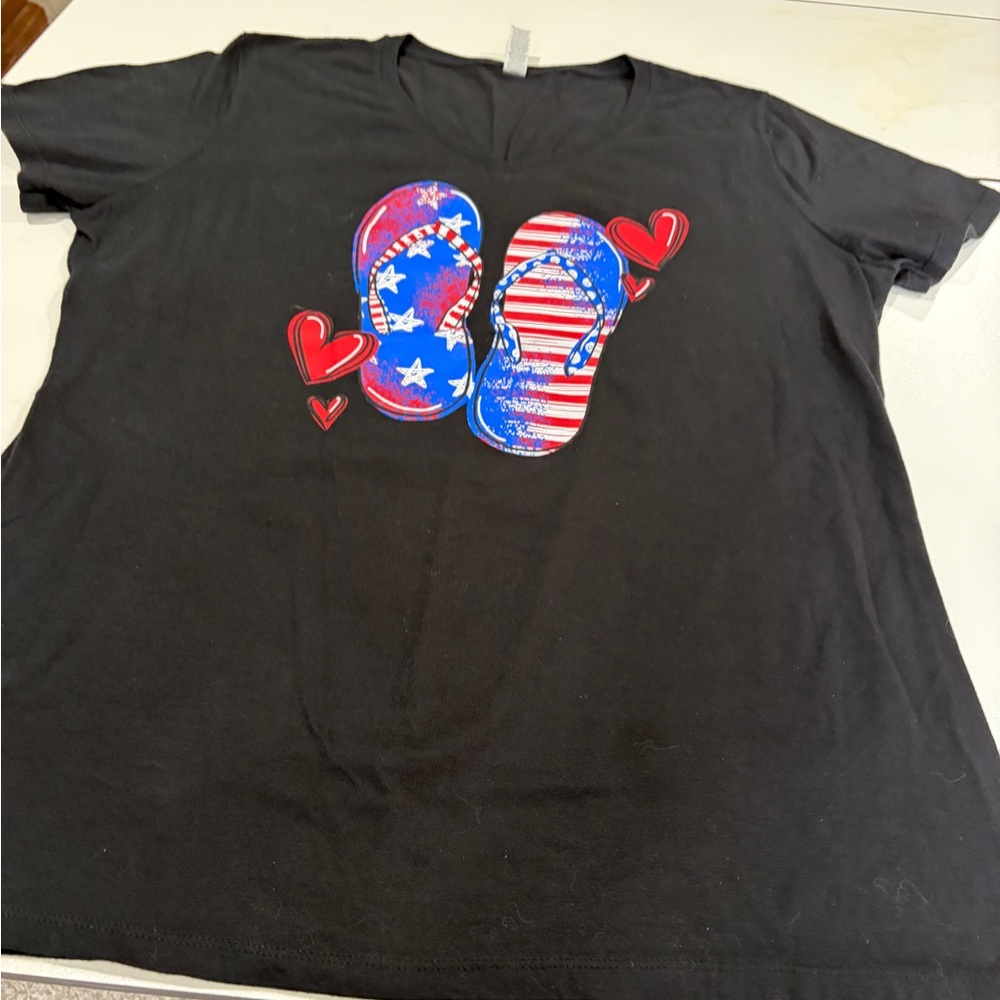Jerzees Black Tee with Red and Blue Flip-Flop Design XL